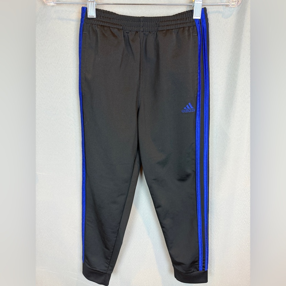 Adidas Black/Blue Double Stripe Track Pants- Size 7